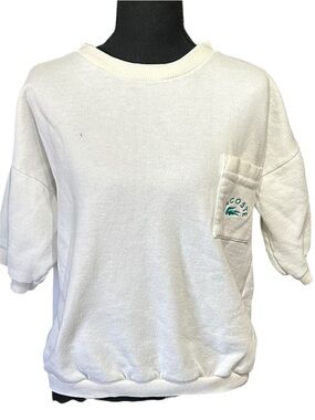Vintage Izod Lacoste White Sweatshirt Pocket Logo USA Made Medium